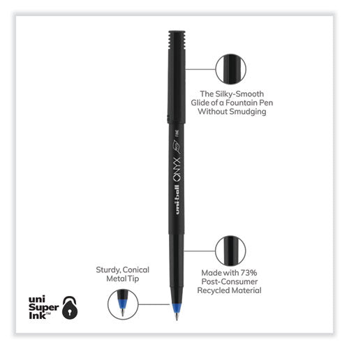 Onyx Roller Ball Pen, Stick, Fine 0.7 Mm, Blue Ink, Black Matte Barrel, 72/pack