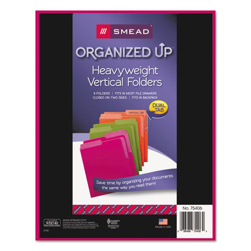 Organized Up Heavyweight Vertical File Folders, 1/2-cut Tabs, Letter Size, Assorted: Fuchsia/orange/peridot Green, 6/pack