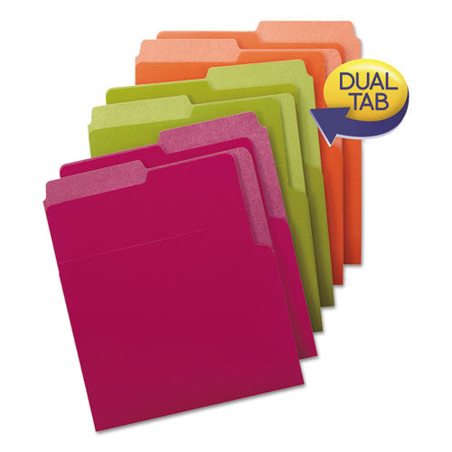 Organized Up Heavyweight Vertical File Folders, 1/2-cut Tabs, Letter Size, Assorted: Fuchsia/orange/peridot Green, 6/pack