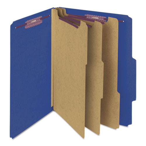 Eight-section Pressboard Top Tab Classification Folders, 8 Safeshield Fasteners, 3 Dividers, Letter Size, Dark Blue, 10/box