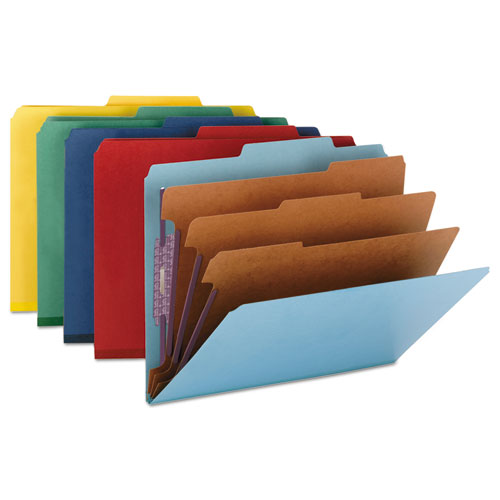 Eight-section Pressboard Top Tab Classification Folders, 8 Safeshield Fasteners, 3 Dividers, Letter Size, Dark Blue, 10/box