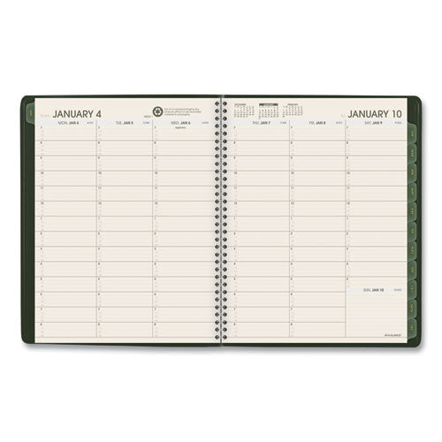 Recycled Weekly Vertical-column Format Appointment Book, 11 X 8.25, Green Cover, 12-month (jan To Dec): 2023