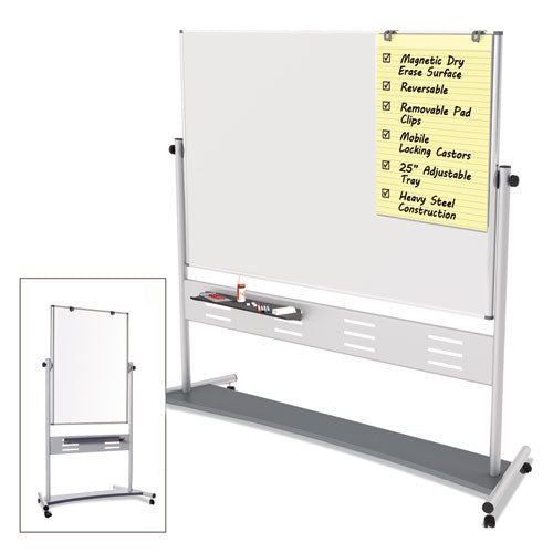 Revolver Easel, 70.8 X 47.2, 80" Tall Easel, Horizontal Orientation, White Surface, Silver Aluminum Frame