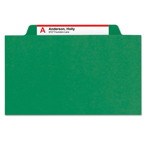 Eight-section Pressboard Top Tab Classification Folders, Eight Safeshield Fasteners, 3 Dividers, Letter Size, Green, 10/box