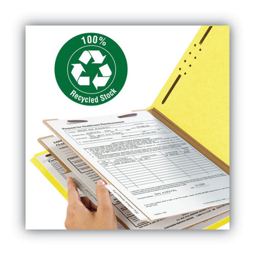 Recycled Pressboard Classification Folders, 2" Expansion, 2 Dividers, 6 Fasteners, Letter Size, Yellow Exterior, 10/box