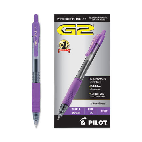 G2 Premium Gel Pen, Retractable, Fine 0.7 Mm, Purple Ink, Smoke Barrel, Dozen