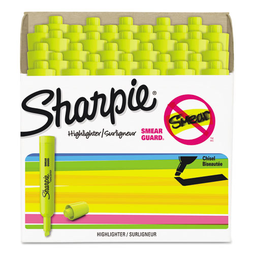 Tank Style Highlighters, Fluorescent Yellow Ink, Chisel Tip, Yellow Barrel, Dozen