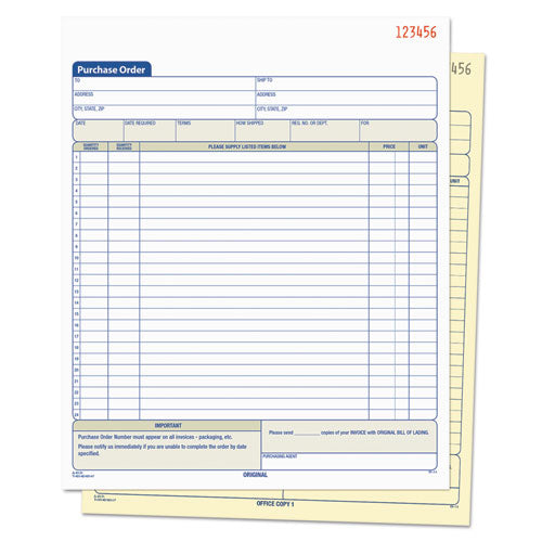 Purchase Order Book, 22 Lines, Two-part Carbonless, 8.38 X 10.19, 50 Forms Total