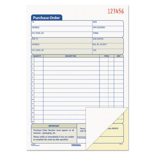 Purchase Order Book, 22 Lines, Two-part Carbonless, 8.38 X 10.19, 50 Forms Total