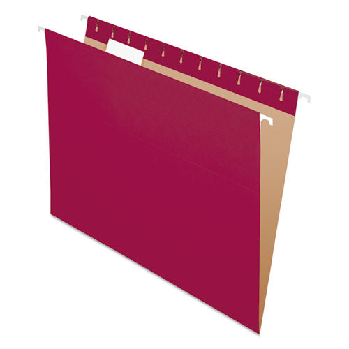 Colored Hanging Folders, Letter Size, 1/5-cut Tabs, Burgundy, 25/box