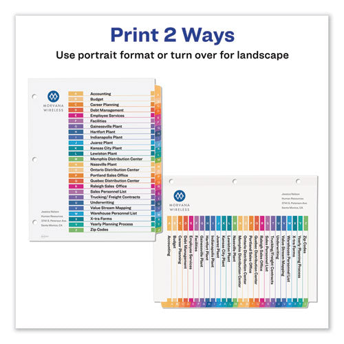 Customizable Toc Ready Index Multicolor Tab Dividers, 26-tab, A To Z, 11 X 8.5, White, Traditional Color Tabs, 1 Set