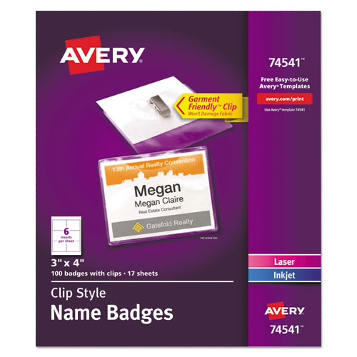 Clip-style Name Badge Holder With Laser/inkjet Insert, Top Load, 4 X 3, White, 100/box