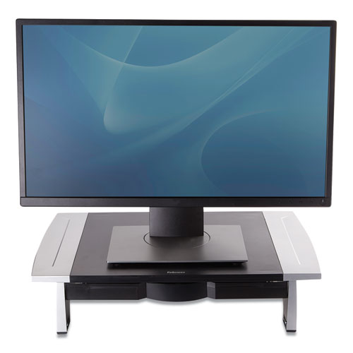 Office Suites Standard Monitor Riser, For 21" Monitors, 19.78" X 14.06" X 4" To 6.5", Black/silver, Supports 80 Lbs