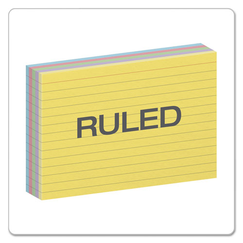 Ruled Index Cards, 4 X 6, Blue/violet/canary/green/cherry, 100/pack