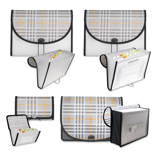Plaid Design Expanding Files, 1.5" Expansion, 13 Sections, Cord/hook Closure, 1/6-cut Tabs, Letter Size, Gray Plaid