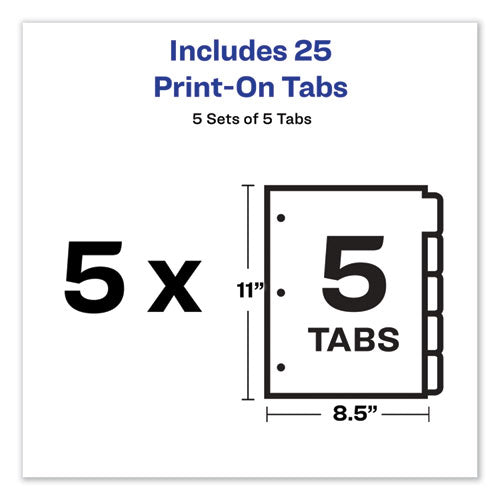 Customizable Print-on Dividers, 3-hole Punched, 5-tab, 11 X 8.5, White, 5 Sets