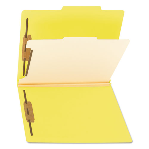 Top Tab Classification Folders, Four Safeshield Fasteners, 2" Expansion, 1 Divider, Letter Size, Yellow Exterior, 10/box