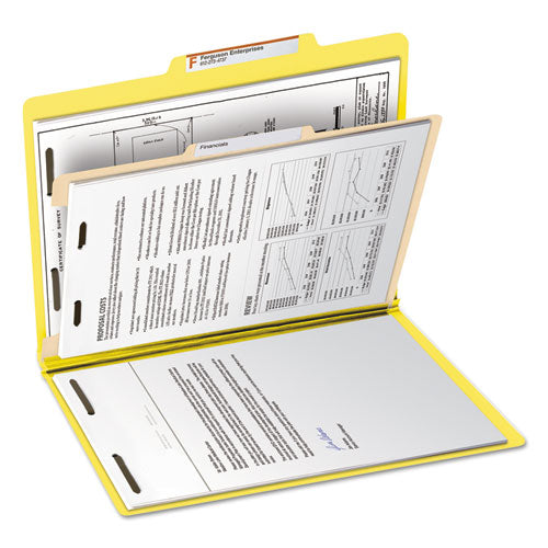 Top Tab Classification Folders, Four Safeshield Fasteners, 2" Expansion, 1 Divider, Letter Size, Yellow Exterior, 10/box