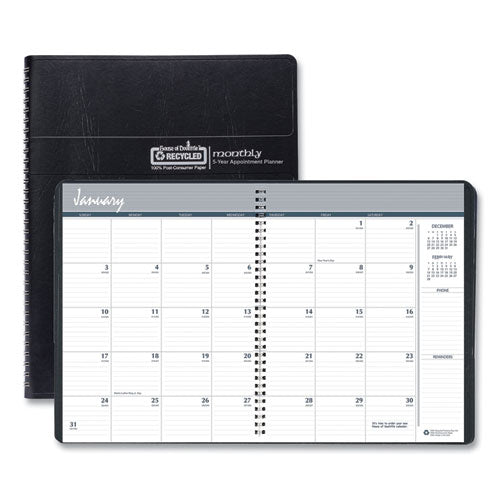 Recycled Monthly 5-year/62-month Planner, 11 X 8.5, Black Cover, 62-month (dec To Jan): 2022 To 2028