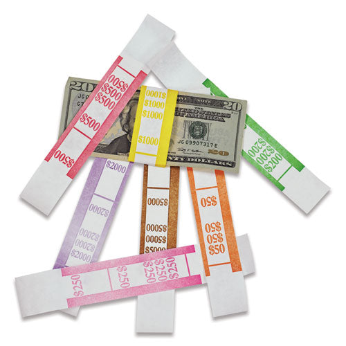 Color-coded Kraft Currency Straps, $5 Bill, $500, Self-adhesive, 1000/pack
