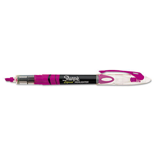 Liquid Pen Style Highlighters, Fluorescent Pink Ink, Chisel Tip, Pink/black/clear Barrel, Dozen