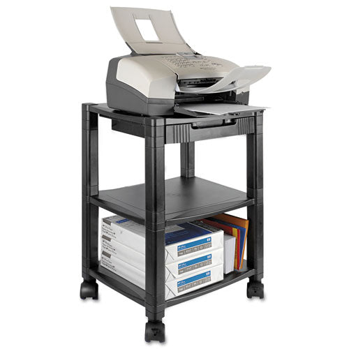 Height-adjustable Under-desk Printer Cart, Plastic, 2 Shelves, 75 Lb Capacity, 17" X 13.25" X 14.13", Black