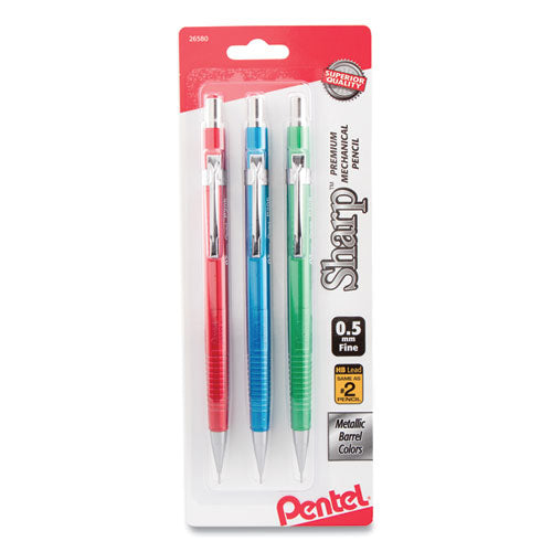 Sharp Mechanical Pencil, 0.5 Mm, Hb (#2.5), Black Lead, Assorted Barrel Colors, 3/pack