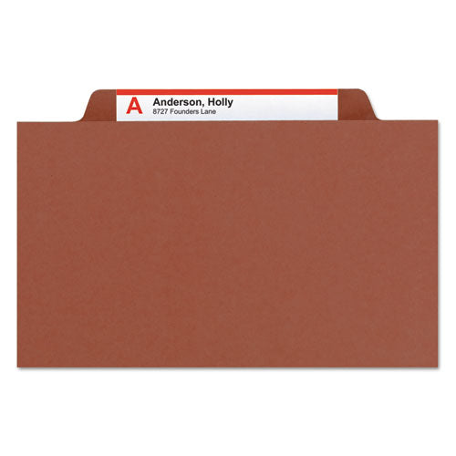 Pressboard Classification Folders, Eight Safeshield Fasteners, 2/5-cut Tabs, 3 Dividers, Legal Size, Red, 10/box