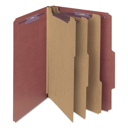 Pressboard Classification Folders, Eight Safeshield Fasteners, 2/5-cut Tabs, 3 Dividers, Legal Size, Red, 10/box