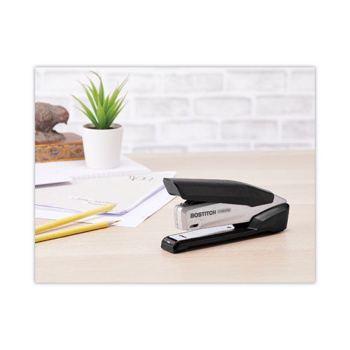 Inpower Spring-powered Desktop Stapler With Antimicrobial Protection, 28-sheet Capacity, Black/silver