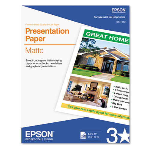 Matte Presentation Paper, 4.9 Mil, 8.5 X 11, Matte Bright White, 100/pack