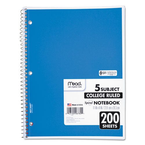 Spiral Notebook, 5-subject, Medium/college Rule, Randomly Assorted Cover Color, (200) 11 X 8 Sheets