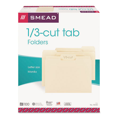 Manila File Folders, 1/3-cut Tabs: Assorted, Letter Size, 0.75" Expansion, Manila, 100/box