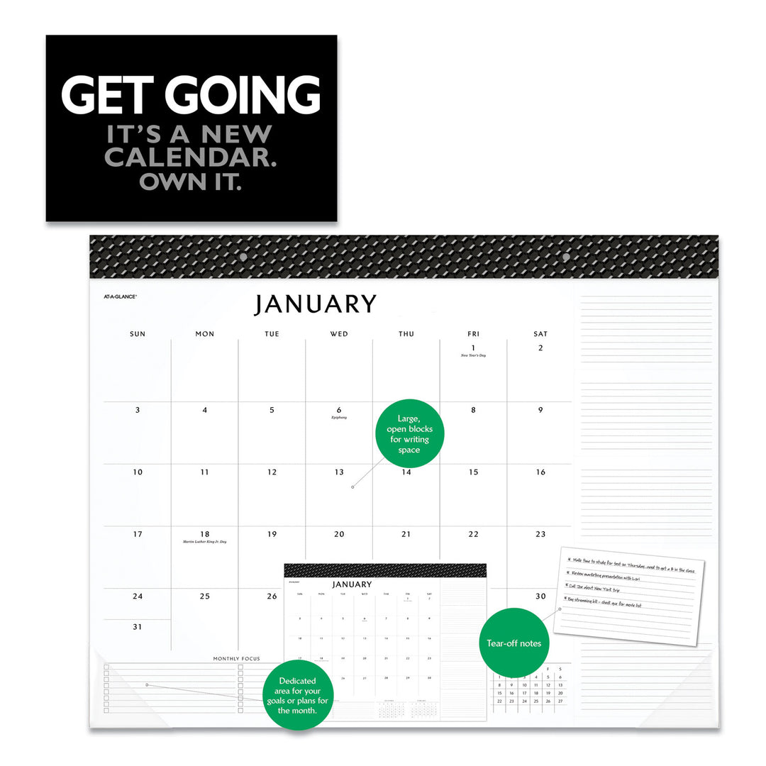 Elevation Desk Pad Calendars, 21.75 X 17, White Sheets, Black Binding, Clear Corners, 12-month (jan To Dec): 2023