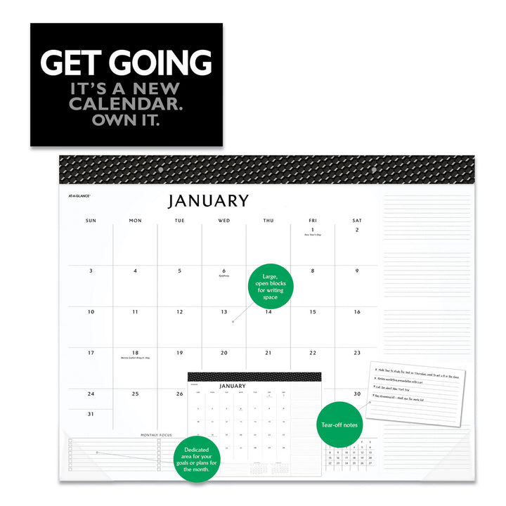 Elevation Desk Pad Calendars, 21.75 X 17, White Sheets, Black Binding, Clear Corners, 12-month (jan To Dec): 2023