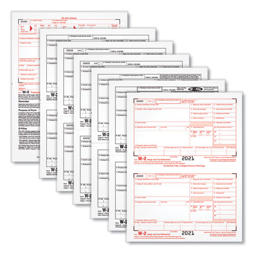 W-2 Tax Form For Inkjet/laser Printers, Fiscal Year: 2022, Six-part Carbonless, 8.5 X 5.5, 2 Forms/sheet, 50 Forms Total