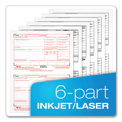 W-2 Tax Form For Inkjet/laser Printers, Fiscal Year: 2022, Six-part Carbonless, 8.5 X 5.5, 2 Forms/sheet, 50 Forms Total