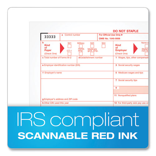 W-2 Tax Form For Inkjet/laser Printers, Fiscal Year: 2022, Six-part Carbonless, 8.5 X 5.5, 2 Forms/sheet, 50 Forms Total