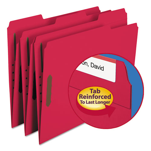 Top Tab Colored Fastener Folders, 0.75" Expansion, 2 Fasteners, Letter Size, Red Exterior, 50/box