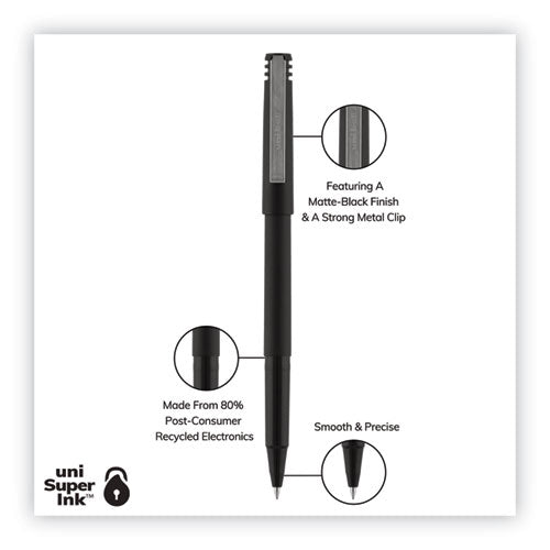 Roller Ball Pen, Stick, Micro 0.5 Mm, Black Ink, Black Matte Barrel, Dozen