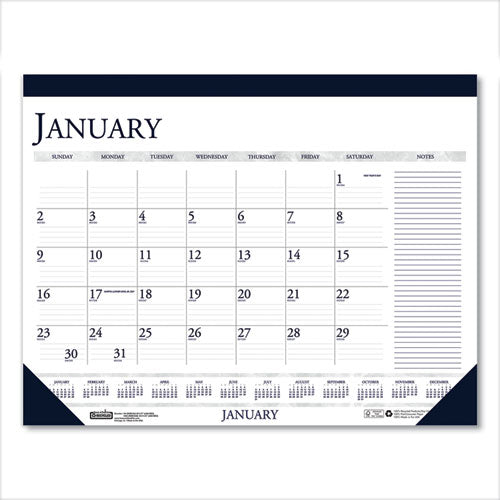 Recycled Two-color Monthly Desk Pad Calendar With Notes Section, 18.5 X 13, Blue Binding/corners, 12-month (jan-dec): 2023