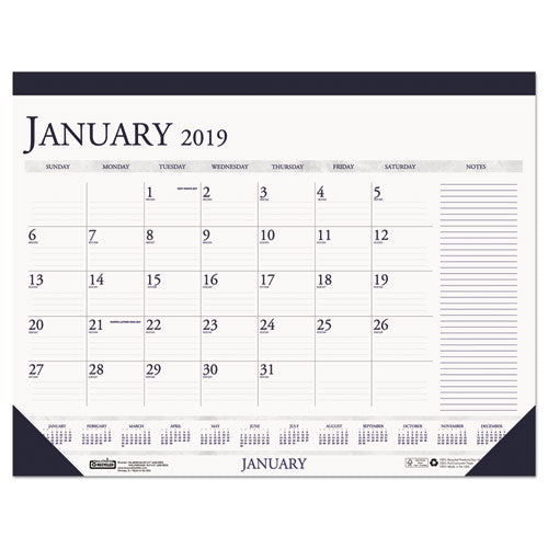 Recycled Two-color Monthly Desk Pad Calendar With Notes Section, 18.5 X 13, Blue Binding/corners, 12-month (jan-dec): 2023