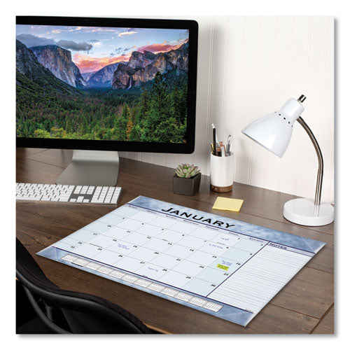 Slate Blue Desk Pad, 22 X 17, White Sheets, Clear Corners, 12-month (jan To Dec): 2023