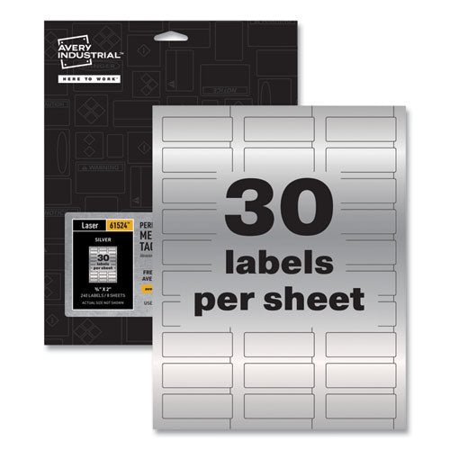 Permatrack Metallic Asset Tag Labels, Laser Printers, 0.75 X 2, Metallic Silver, 30/sheet, 8 Sheets/pack