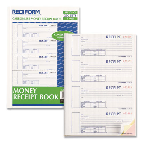Durable Hardcover Numbered Money Receipt Book, Three-Part Carbonless, 6.88 x 2.75, 4 Forms/Sheet, 200 Forms Total Durable Hardcover Numbered Money Receipt Book, Three-Part Carbonless, 6.88 x 2.75, 4 Forms/Sheet, 200 Forms Total
