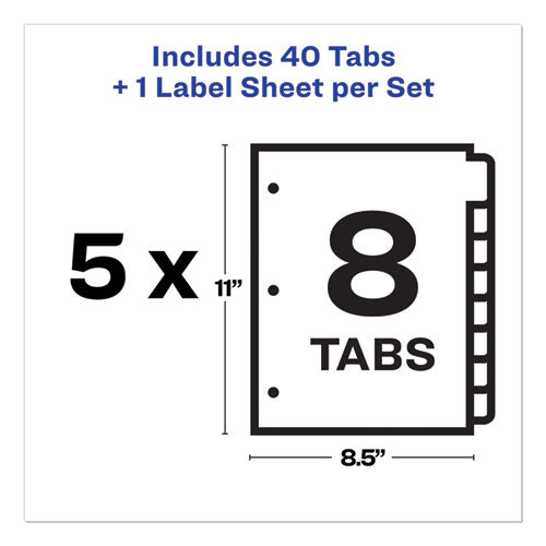 Print And Apply Index Maker Clear Label Plastic Dividers With Printable Label Strip, 8-tab, 11 X 8.5, Assorted Tabs, 5 Sets