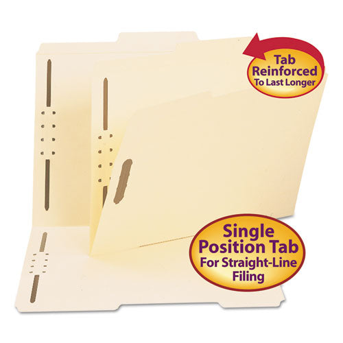 Top Tab Fastener Folders, Guide-height 2/5-cut Tabs, 0.75" Expansion, 2 Fasteners, Letter Size, 11-pt Manila, 50/box