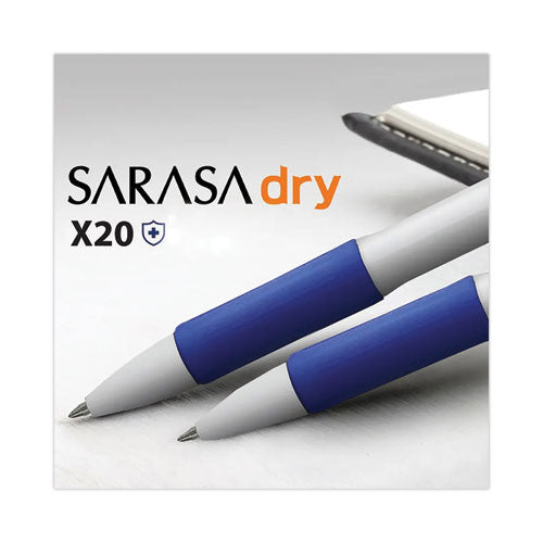 Sarasa Dry X20+ Gel Pen, Retractable, Fine 0.7 Mm, Blue Ink, White Barrel, Dozen