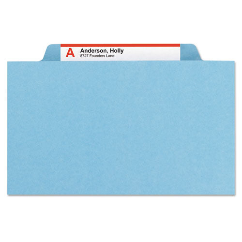 Six-section Pressboard Top Tab Classification Folders, Six Safeshield Fasteners, 2 Dividers, Letter Size, Blue, 10/box