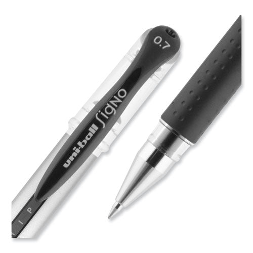 Signo Grip Gel Pen, Stick, Medium 0.7 Mm, Black Ink, Silver/black Barrel, Dozen